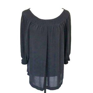 Silk Blouse Size Small THEORY Off the Shoulder Top Smocked Neckline & Cuffs